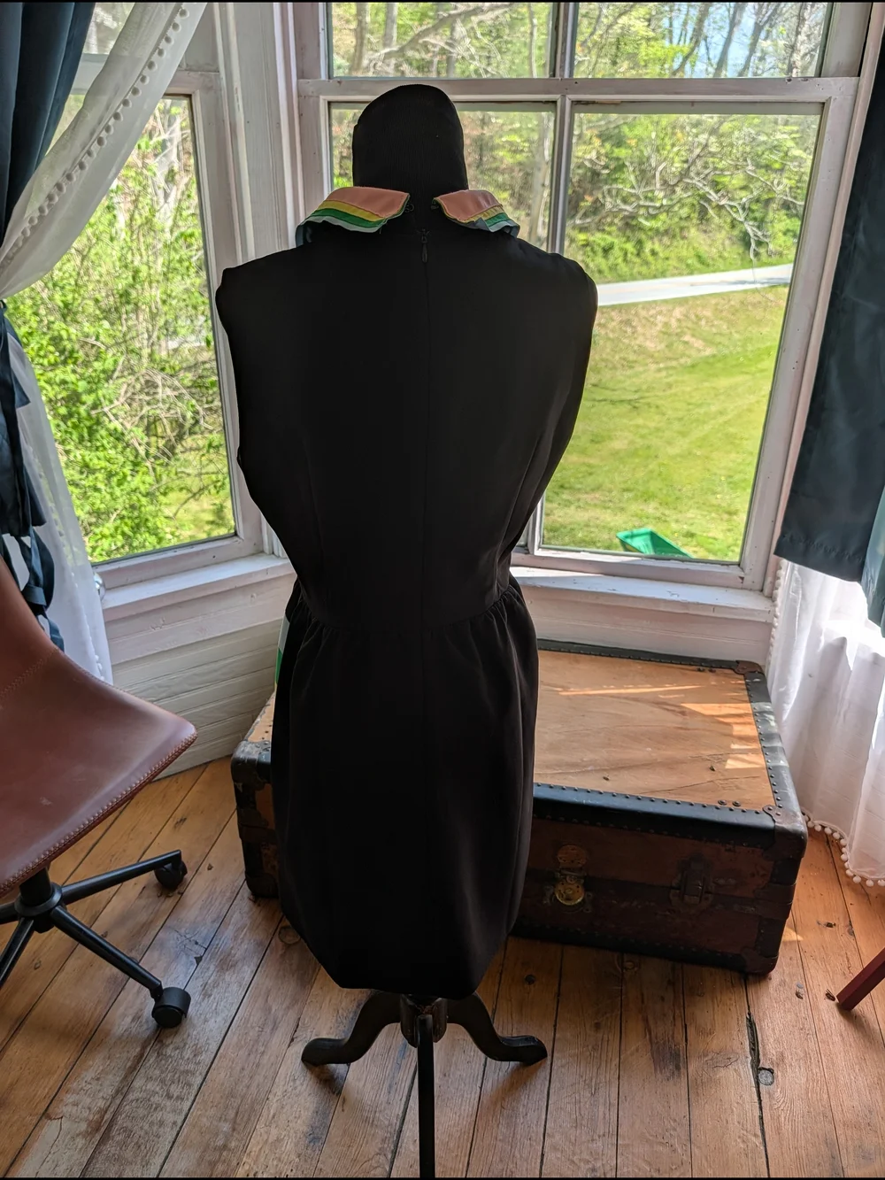 Black Mini Dress with Multicolor Wave Trim - Picture 3 of 3